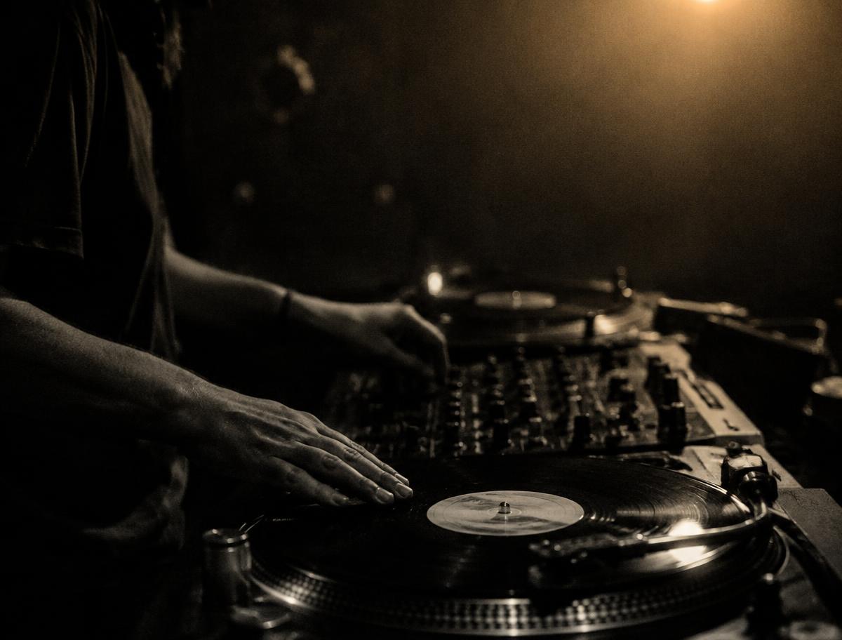 DJ's hands on vinyl
